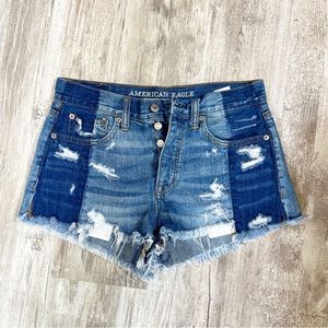 American Eagle Vintage Hi-Rise Festival Two Tone Destroyed Jean Denim Shorts 2